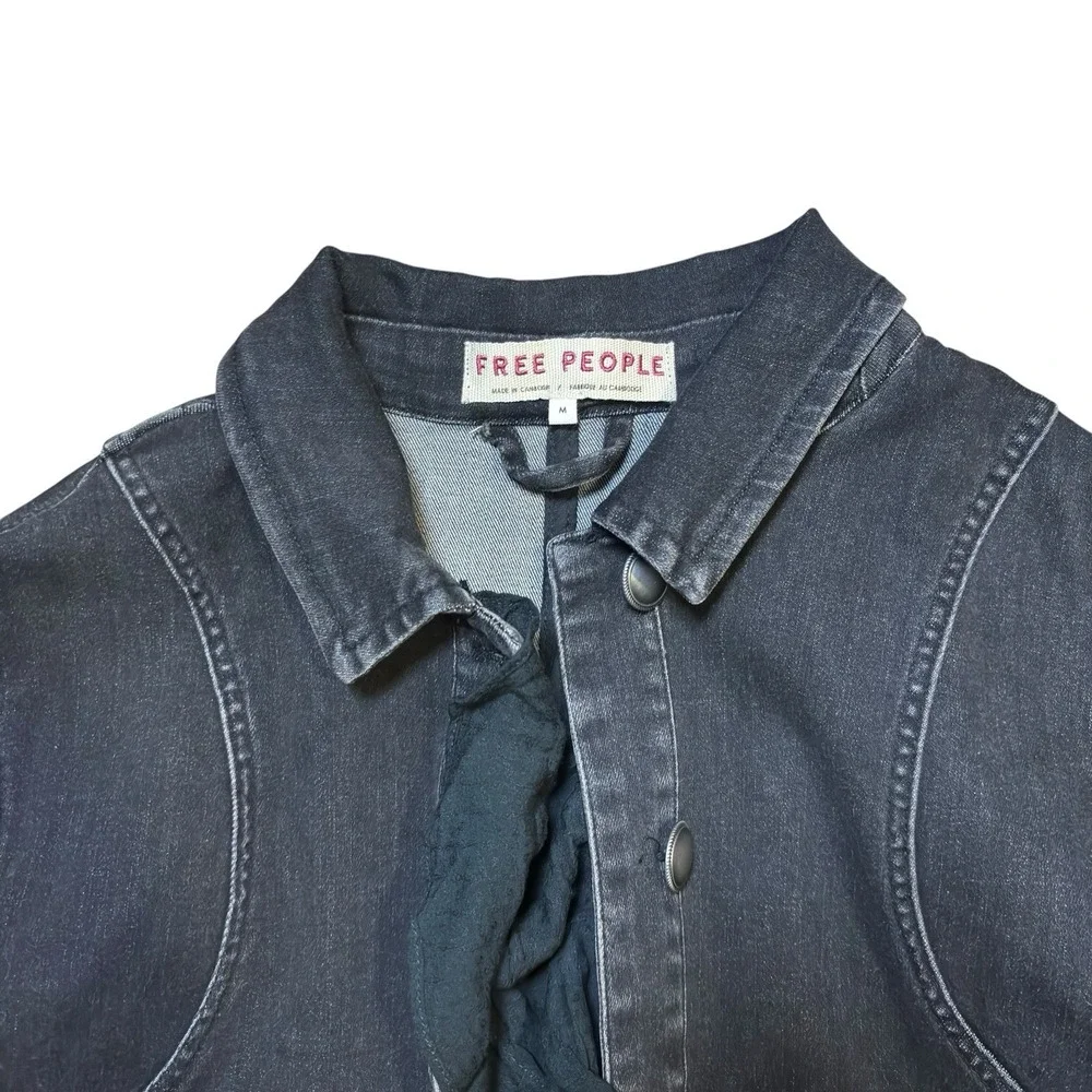 Free People Suki Denim Flare Opera Button Up Fashion Jacket Women’s M Black